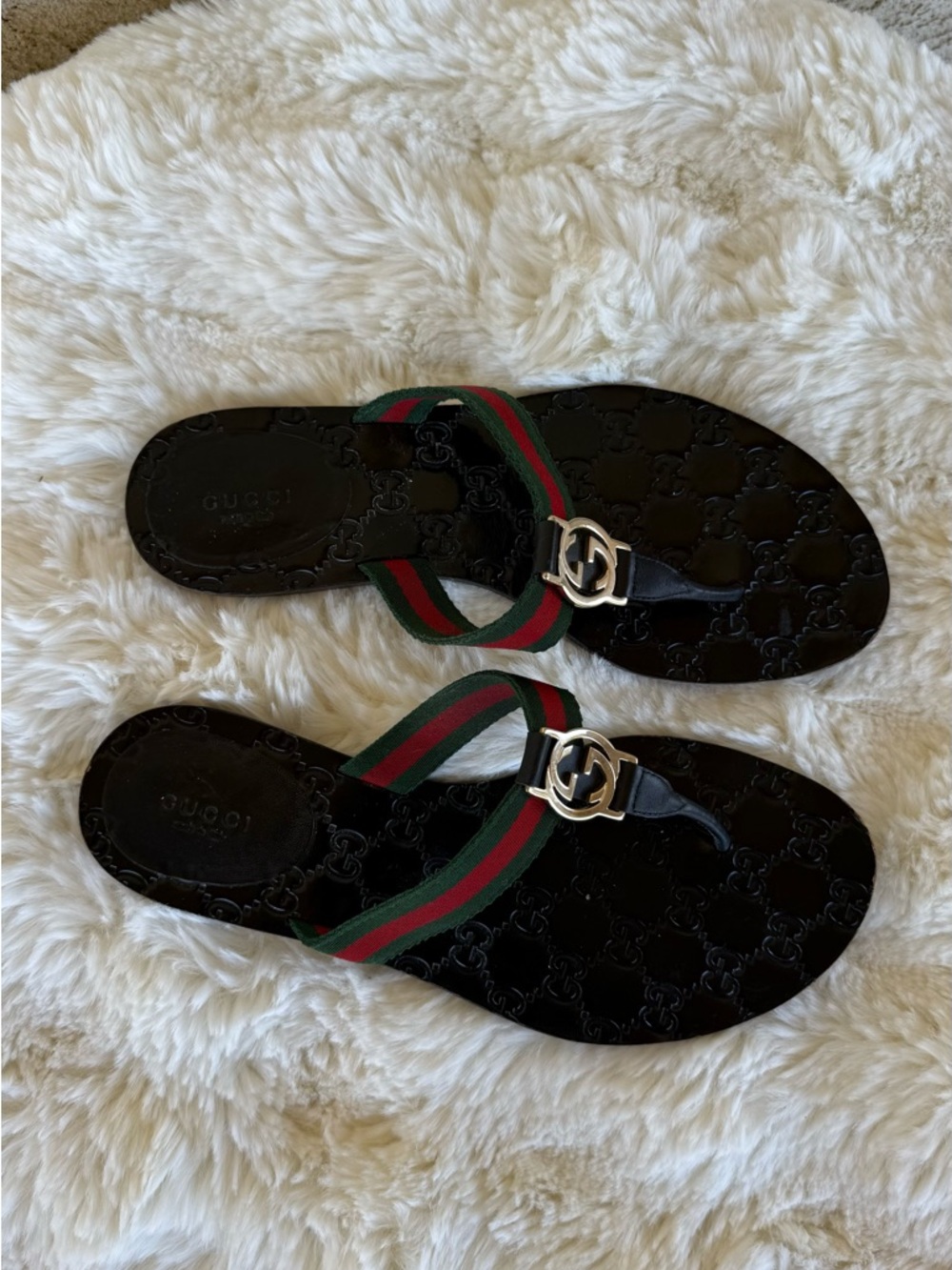 Authentic Gucci GG Monogram Thong Sandals